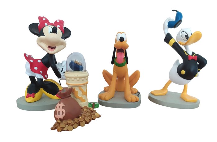 Preview of the first image of 4 Disney figurines - Minnie, Pluto, Donald and Scrooge's first dime.