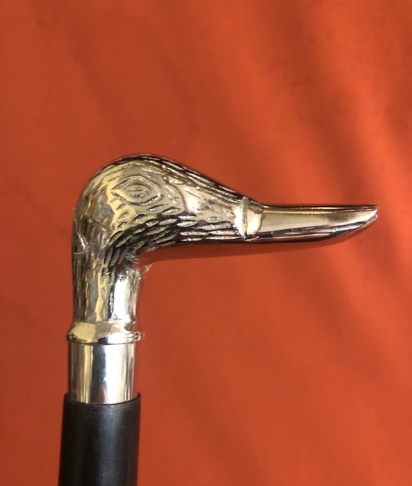 Image 2 of A hunting , self defence , duck walking stick. Handle designed as a duck’s head - silvered brass an