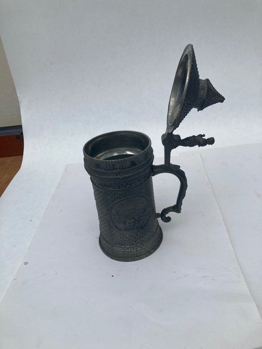 Image 3 of Beer mug in the shape of a medieval tower - Pewter - Dated 1902