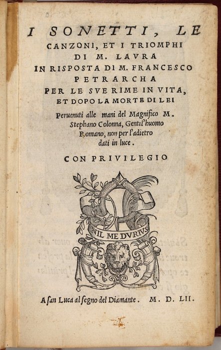 Preview of the first image of Stefano Colonna - I Sonetti, Le Canzoni, et i Triomphi di M. Laura in risposta di M. Francesco Petr.