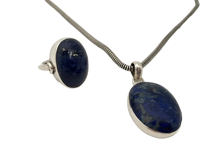 Preview of the first image of 925 Silver - Necklace with pendant, Ring Lapis lazuli.