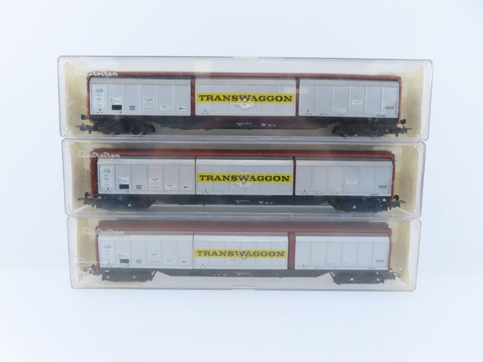 Image 3 of Electrotren H0 - 5512 - Freight carriage - 3x 4-axle sliding wall wagons with "Transwaggon" imprint