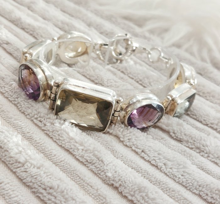 Image 3 of Silver - Bracelet - No reserve - Handmade - Citrine, amethyst, aquamarine, smoky quartz