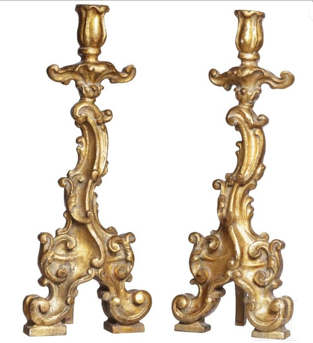 Preview of the first image of Candlestick (2) - Rococo Style - Wood - 19th century.