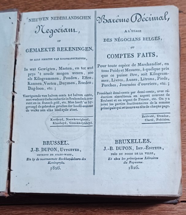 Preview of the first image of Anonyme - Bareme décimal à l'usage des négociants belges | Nieuwen Nederlandschen Negociant - 1826.