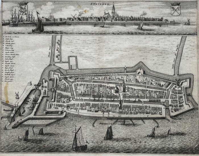 Preview of the first image of Netherlands, Staveren, Friesland; B. Schotanus à Sterringa, naar S.A. Haackma en S. Gravius - Stave.