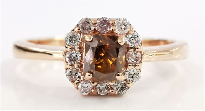 Preview of the first image of Designer Halo Ring - 14 kt. Pink gold - Ring - 0.42 ct Diamond - Diamonds.