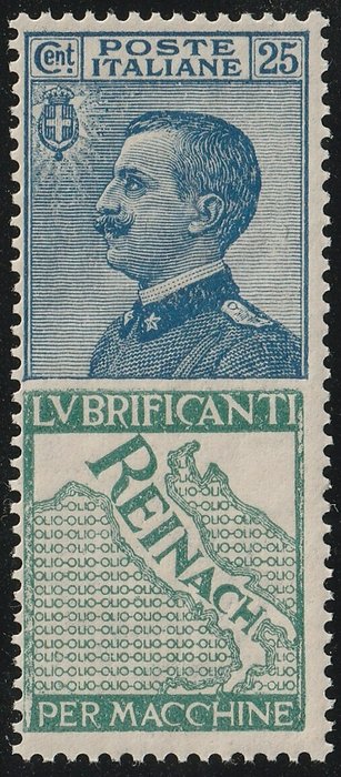 Preview of the first image of Italy Kingdom 1924/25 - Advertising pieces 25 c. azure and green Reinach, centred, intact, rare, wi.