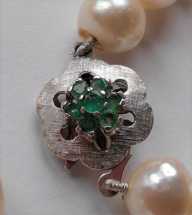 Image 2 of 925 Silver - Necklace Emerald - Saltwater beads up to 10 mm