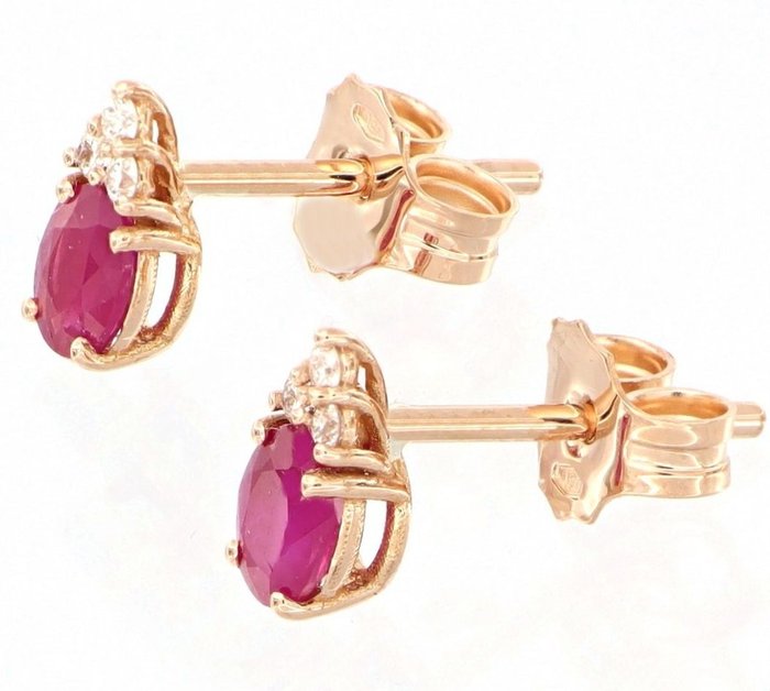Image 3 of No Reserve Price - 18 kt. Pink gold - Earrings - 0.09 ct Diamond - Rubies