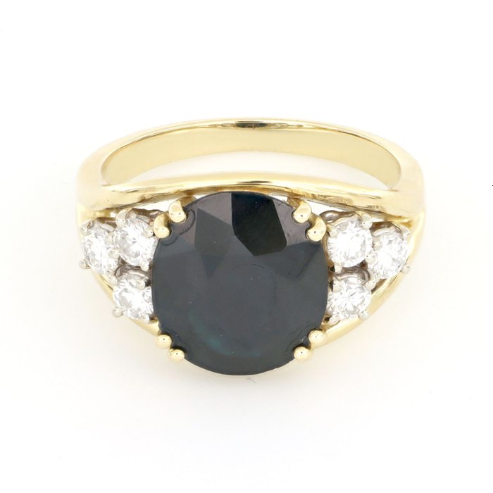 Preview of the first image of 18 kt. Yellow gold - Ring - 4.60 ct Sapphire - Diamonds.