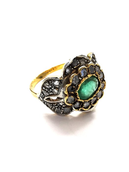 Image 3 of "NO RESERVE PRICE" Silver, Yellow gold - Ring Emerald - Diamonds