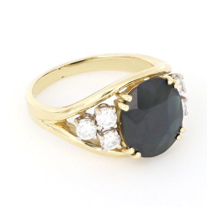 Image 3 of 18 kt. Yellow gold - Ring - 4.60 ct Sapphire - Diamonds