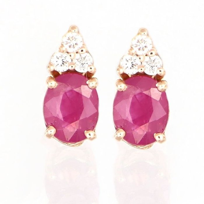 Preview of the first image of No Reserve Price - 18 kt. Pink gold - Earrings - 0.09 ct Diamond - Rubies.