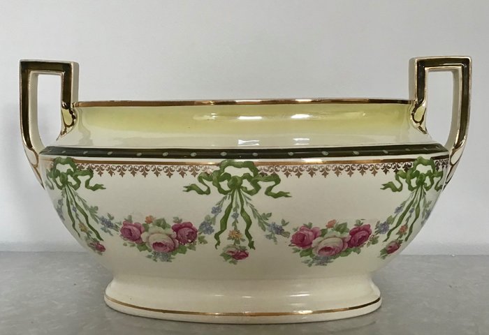 Image 2 of Imposing Art Deco jardinière with colorful floral decoration