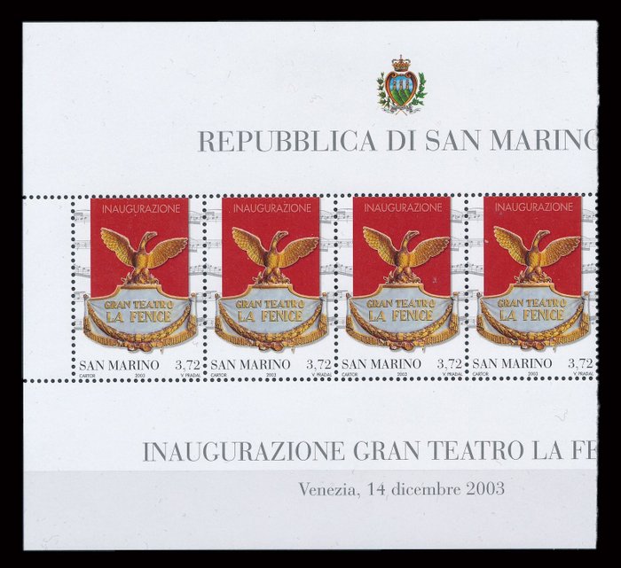 Image 2 of San Marino 2003 - 2 blocks of 4 ‘Inaugurazione Gran Teatro La Fenice’ MNH - Sassone N 1962