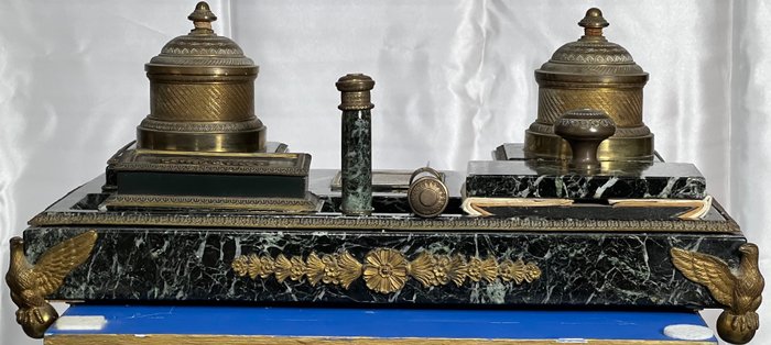 Image 3 of desk set - Empire Style - Brass, Marble - First half 20th century