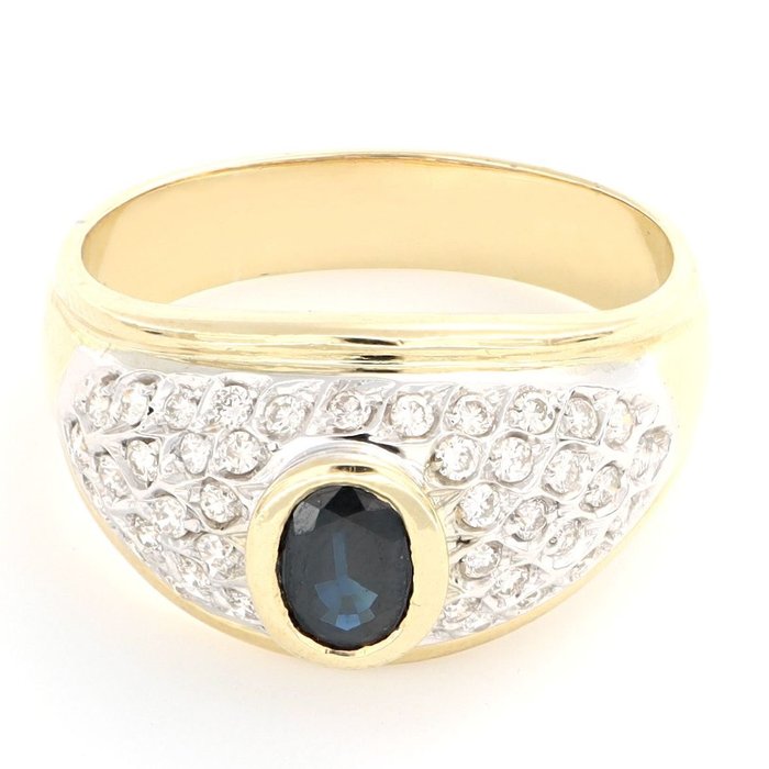 Preview of the first image of 18 kt. Yellow gold - Ring - 1.10 ct Sapphire - Diamonds.