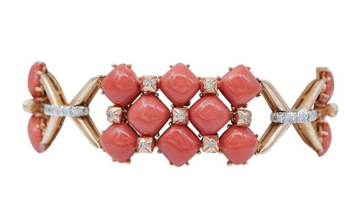 Image 2 of 14 kt. Gold, Pink gold, White gold - Bracelet Coral - Diamonds