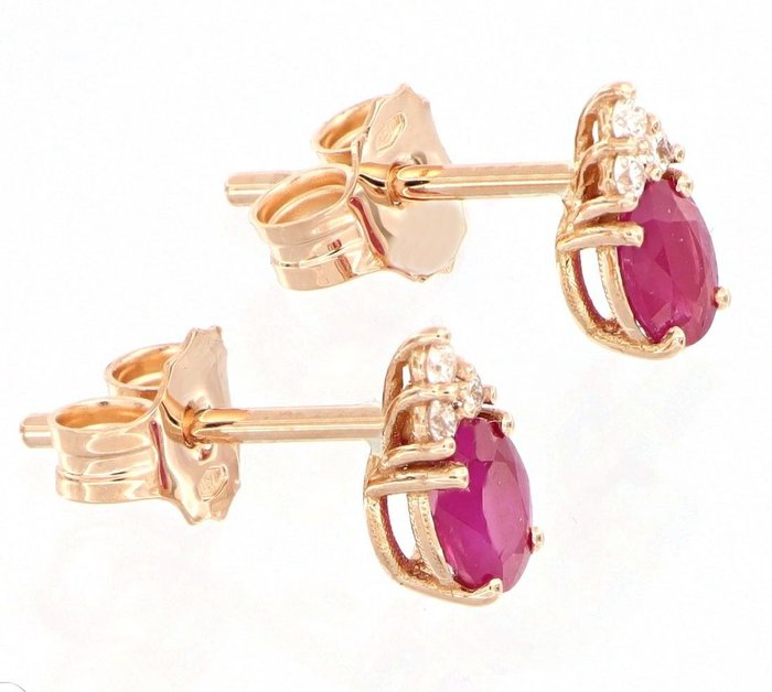 Image 2 of No Reserve Price - 18 kt. Pink gold - Earrings - 0.09 ct Diamond - Rubies
