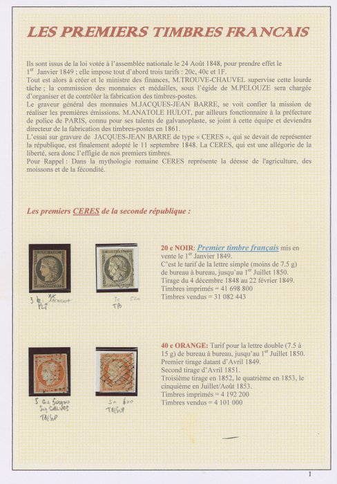 Preview of the first image of France 1849 - Quote: over €17,000 - Beautiful first series of ND Ceres classics including n°5x/cert.