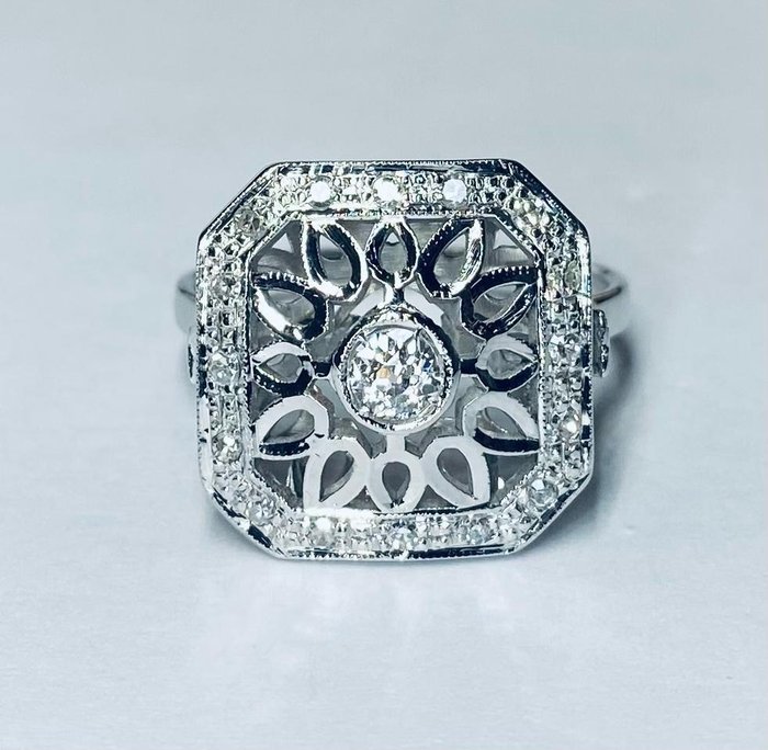 Preview of the first image of 14 kt. White gold - Ring - 0.25 ct Diamond - Diamonds.