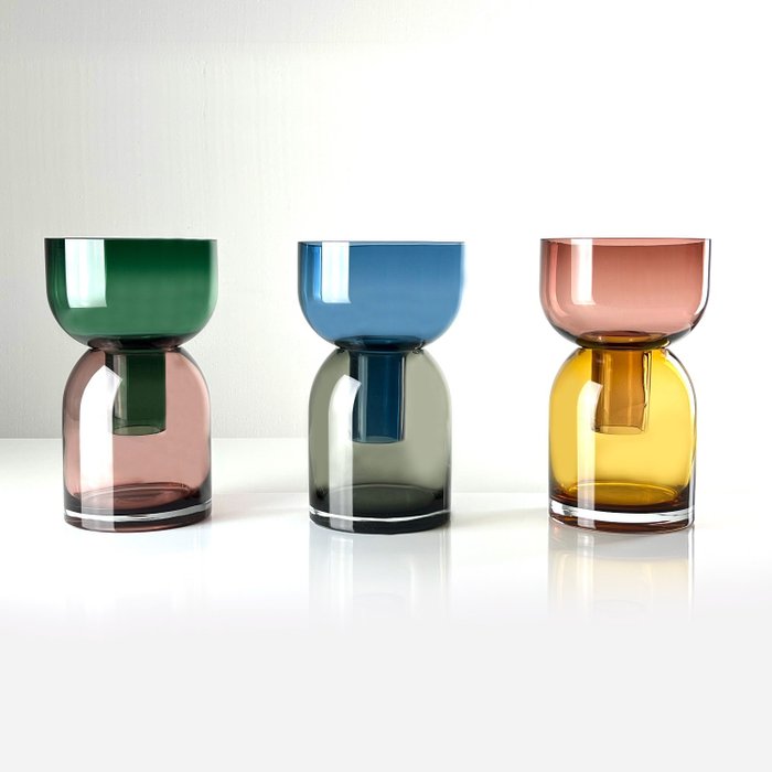 Cloudnola - 花瓶 (3) -  3 件組翻蓋花瓶口吹彩色玻璃  - 玻璃