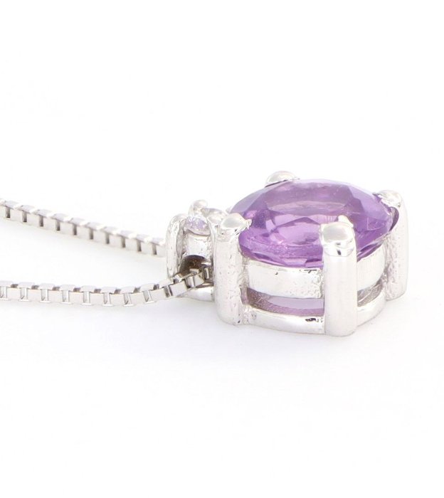 Image 3 of No Reserve Price - 18 kt. White gold - Necklace with pendant - 0.01 ct Diamond - Amethysts
