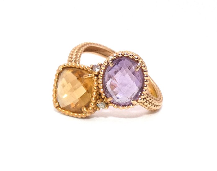 Preview of the first image of 18 kt. Gold - Ring Citrine - Amethysts, Diamonds.