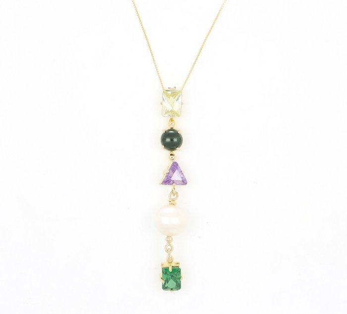 Preview of the first image of '' No Reserve Price '' - 18 kt. Akoya pearl, Yellow gold - Necklace with pendant - 3.20 ct - Amethy.
