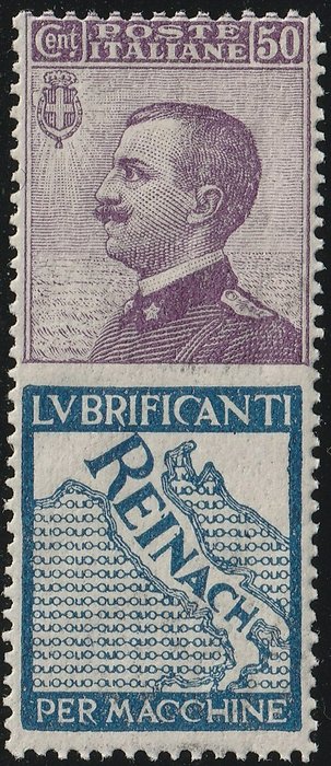 Preview of the first image of Italy Kingdom 1924/25 - Advertising pieces 50 c. violet and azure Reinach, intact, rare, with exper.