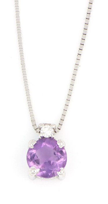 Image 2 of No Reserve Price - 18 kt. White gold - Necklace with pendant - 0.01 ct Diamond - Amethysts