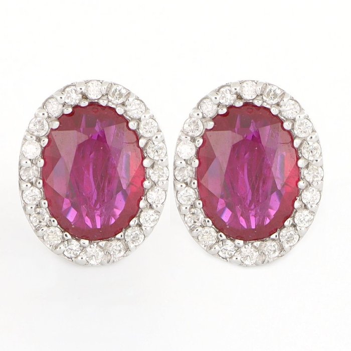Preview of the first image of 18 kt. White gold - Earrings - 2.10 ct Ruby - Diamonds.