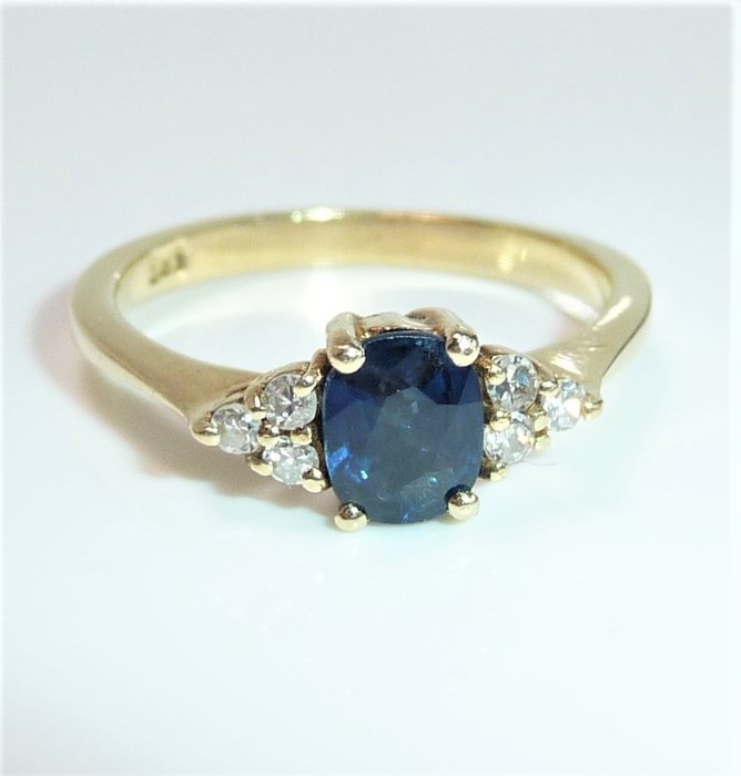 Image 3 of NO RESERVE - 14 kt. Yellow gold - Ring - 0.50 ct Sapphire - 0.12ct. diamonds
