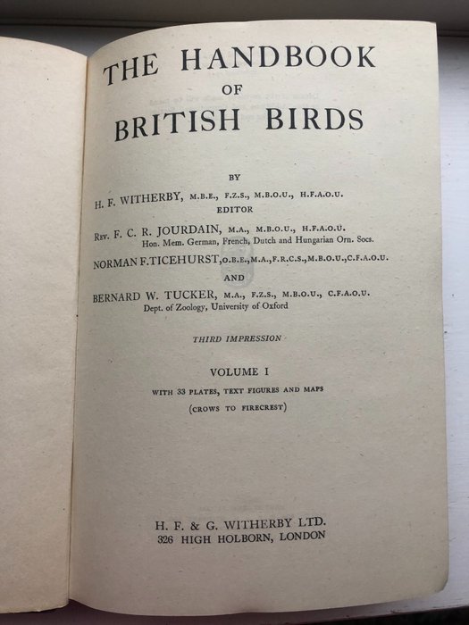 Image 3 of Witherby Ed., Jourdain, Ticehurst, Tucker - The Handbook of British Birds. {147 plates} - 1943/1945