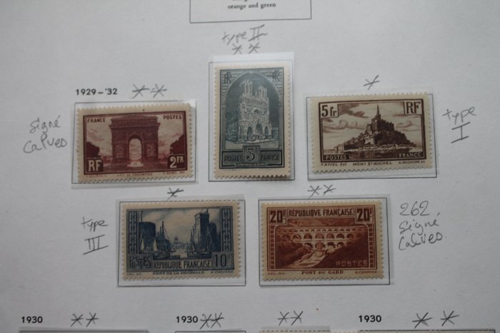 Image 2 of France 1929/1931 - Monuments and sites, ‘Caisse d’amortissement’, ‘Pont du Gard’ signed - Y&T entre