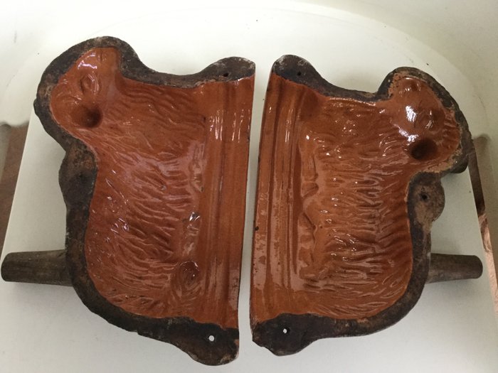 Preview of the first image of 2 Piece Antique Easter Lamb Baking Mold for Cake (1) - Folk Art - Earthenware.