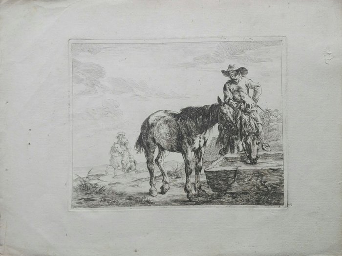 Image 2 of Dirk Stoop (1610 - 1686) - Two horses drinking from a trough
