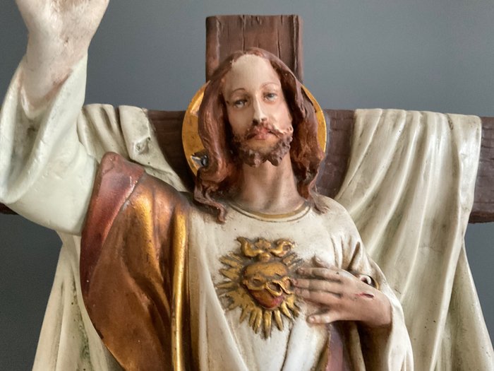 Image 3 of Sculpture, Sacred Heart (71 cm.) - Plaster - Early 20th century