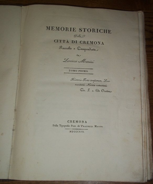 Preview of the first image of Memorie della città di Cremona - 1820.
