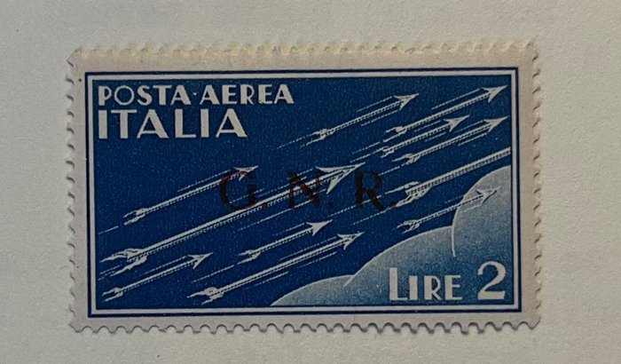 Preview of the first image of Italy 1943 - Social Republic, airmail: 2 l. azure with G.N.R. overprint. - Sass. 122/I.