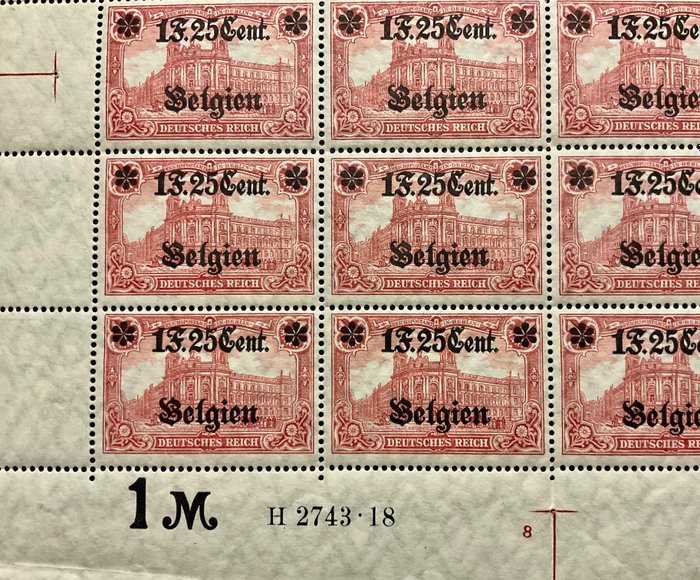 Image 2 of German occupation issues 1914/18 Landespost in Belgium 1916 - One whole sheet, MNH, FR 1.25 - Miche