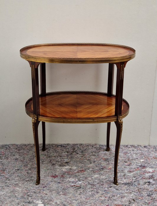 Image 3 of Large oval étagère - side table - Brass, Bronze, Kingwood, Mahogany, Satinwood - 19th century