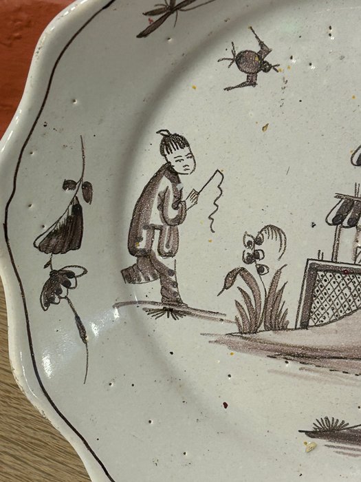 Image 3 of Saint Omer plates, Chinese decor 18th century (2) - Ceramic