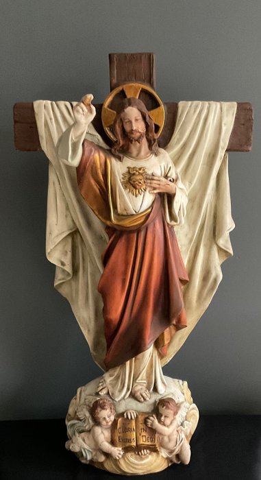 Preview of the first image of Sculpture, Sacred Heart (71 cm.) - Plaster - Early 20th century.