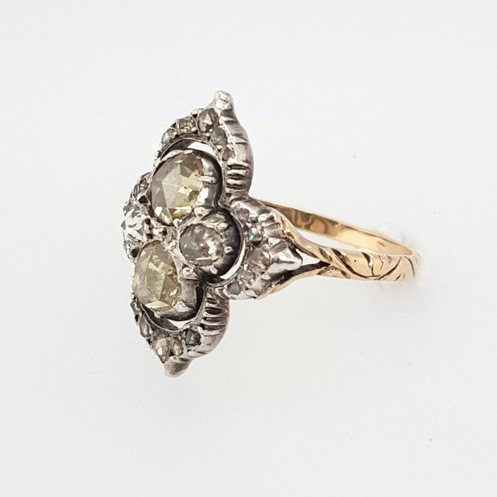 Image 2 of 14 kt. Silver, Yellow gold - Ring Diamonds - 24 rose cut diamonds