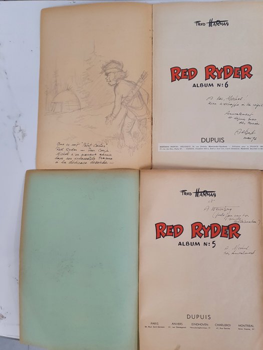 Preview of the first image of Red Ryder - T5 + T6 + ex-libris + 2x dédicace - 2x B - First Belgian edition - (1952/1954).