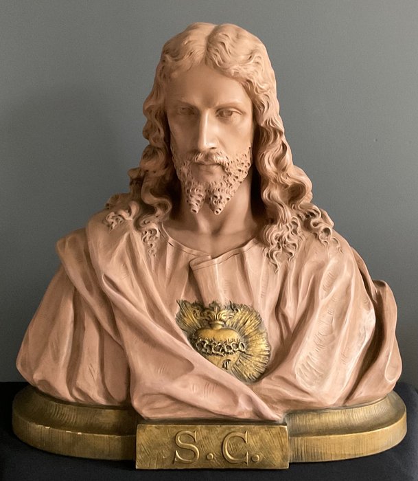 Preview of the first image of Bust, "Christ Sacred Heart", P. Balestra - Terracotta - Early 20th century.