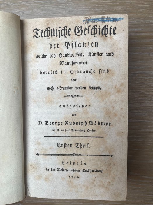 Preview of the first image of Georg Rudolph Böhmer - Technische Geschichte der Pflanzen - 1794.