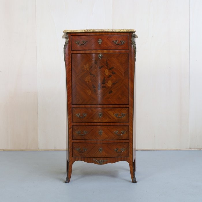 Image 3 of Bureau cabinet - Louis XV - Brass, Kingwood, Marble - Late 19th century